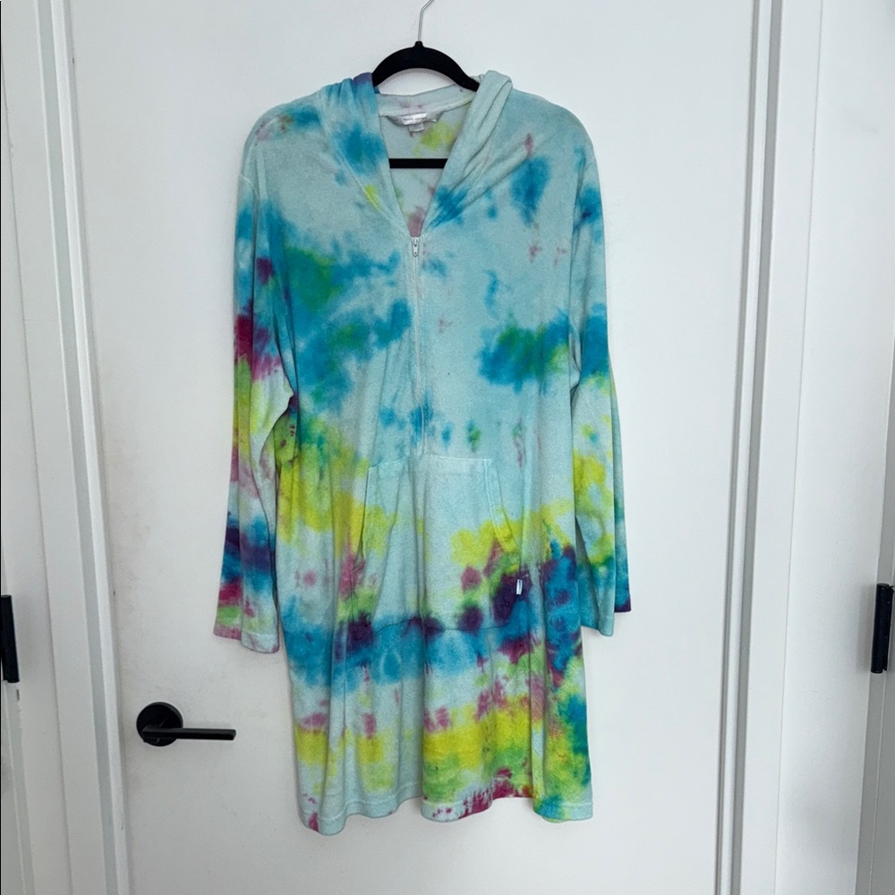 Lane Bryant Cacique Terry Cloth Hooded Tie Dye Cover Up Dress
